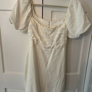 Astr White Ruched Puff Sleeve Sundress